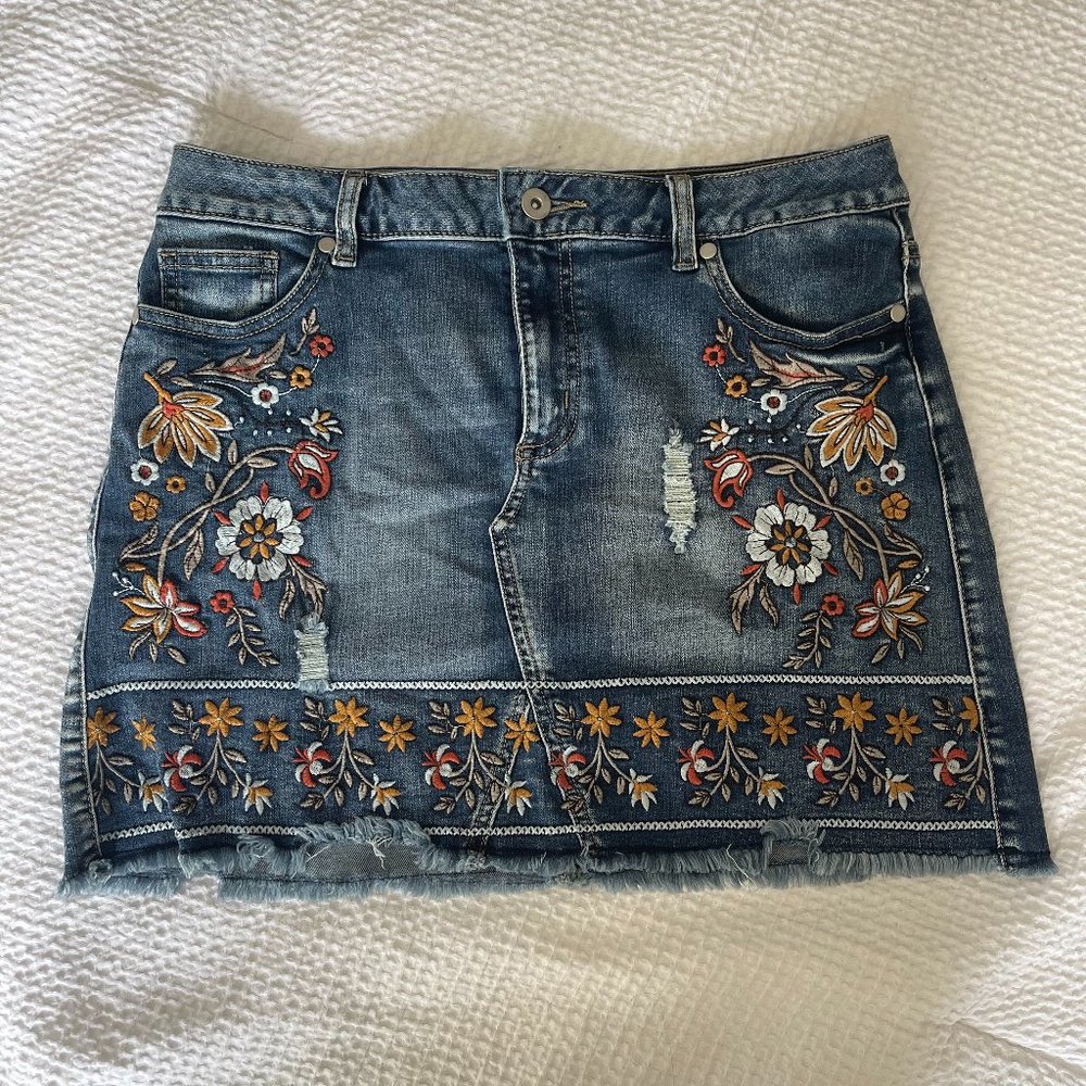 Altar'd State Embroidered Mini Jean Skirt - Picture 2 of 4